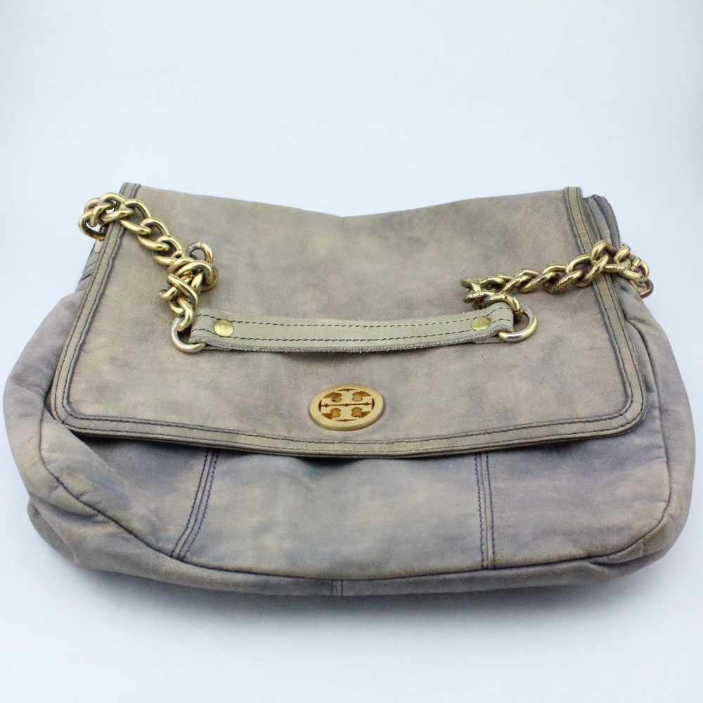 RARE Tory Burch Leather Shoulder Bag Purple Cream Tie Dye